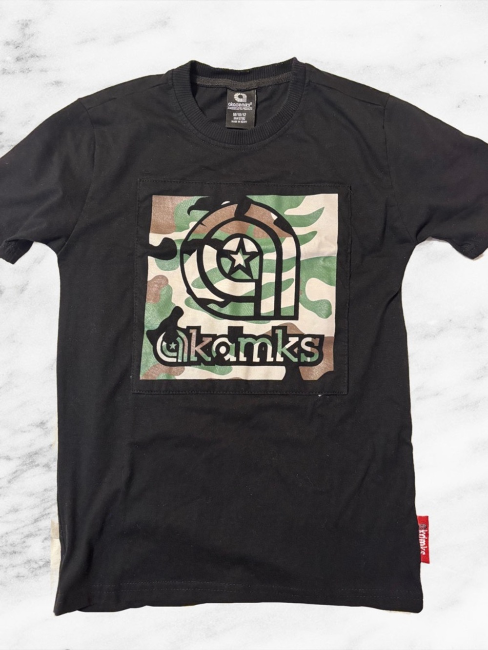 Akademiks Black Tee with Camo Logo Patch